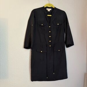 Michael Kors Women’s Black 3/4 Sleeve Roll Up Light Weight Silk Shirt Dress